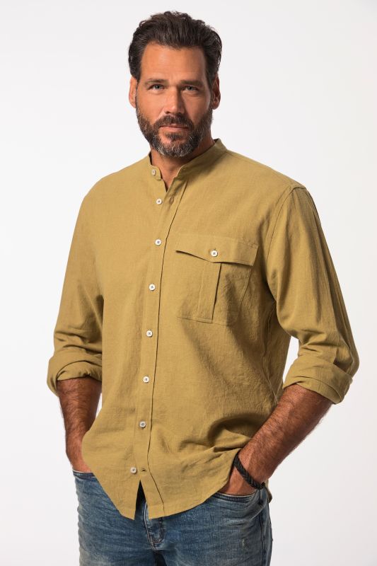 Chemise en lin mélangé à manches longues, col montant et coupe Modern Fit - jusqu'au 8XL