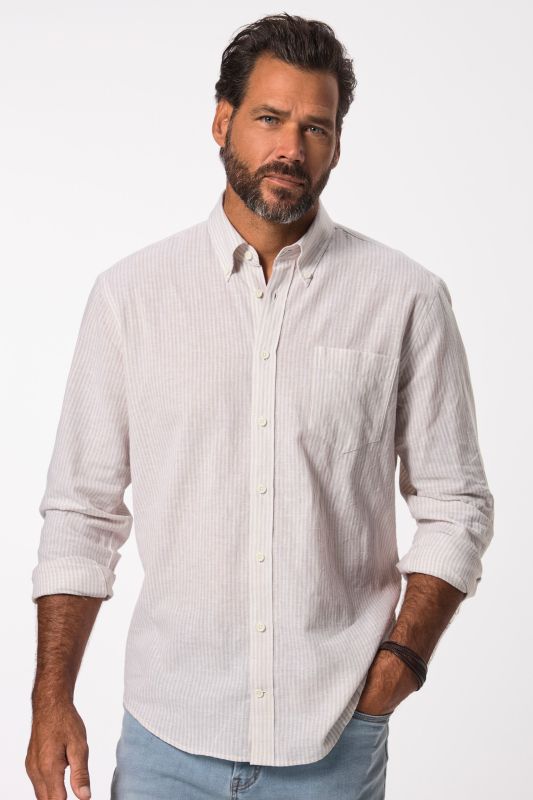 Chemise à rayures en lin mélangé. Manches longues et col à pointes boutonnées. Coupe Modern Fit - jusqu'au 8 XL