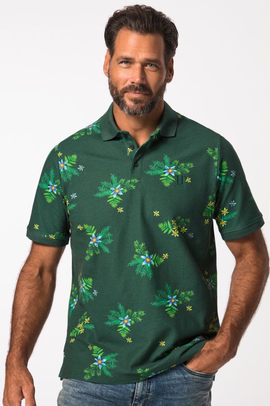 Polo à manches courtes en maille piquée, avec motf floral - jusqu'au 8 XL