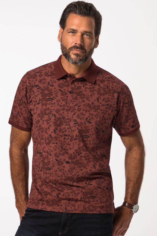 Polo à manches courtes en maille piquée, avec motif floral. Style vintage - jusqu'au 8 XL