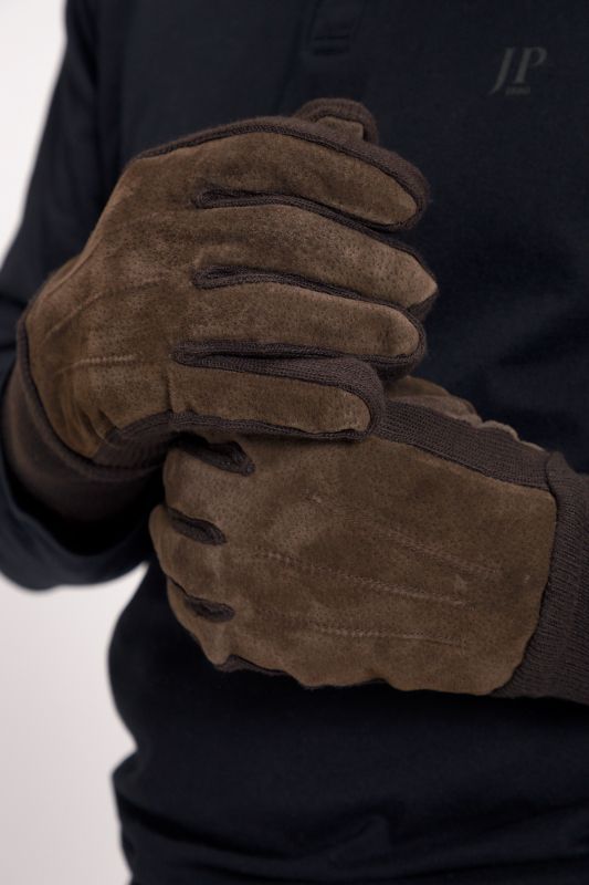 Gants en cuir suédé, avec des empiècements en maille et une doublure bien chaude