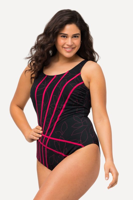 Maillot de bain sans bonnets souples, feuillage et rayures