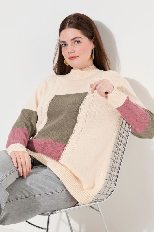 Pull en coton bio, col montant et manches longues, esprit « colour block »