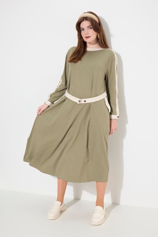 Robe midi en jersey de coton bio, encolure bateau et manches longues