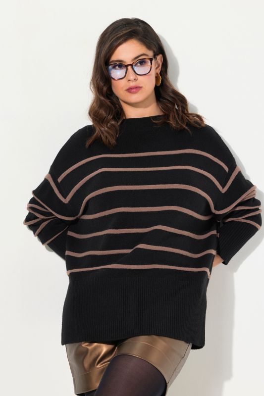 Pull rayé, col rond et manches longues, maille texturée