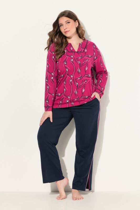 Pyjama imprimé floral, décolleté en V et manches longues