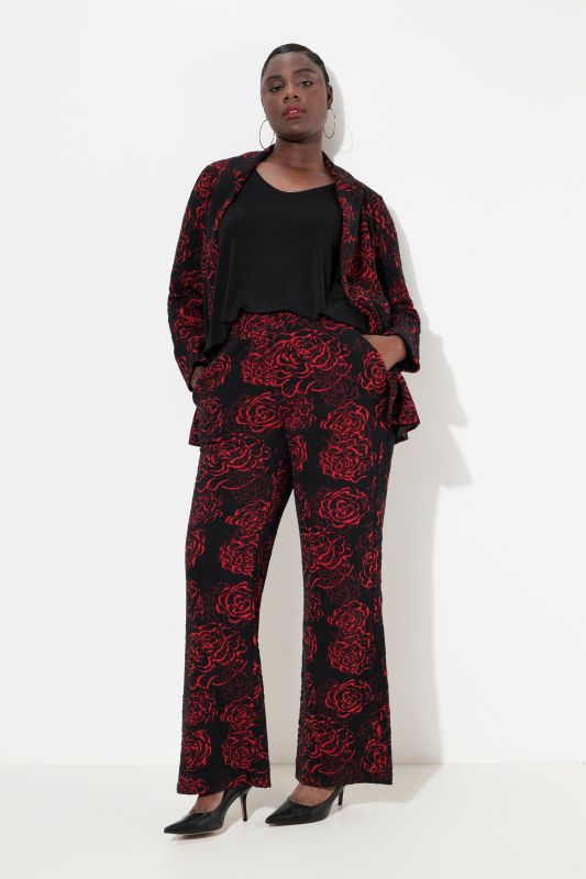 Pantalon en jersey, motif Jacquard à fleurs, jambe large et taille élastique