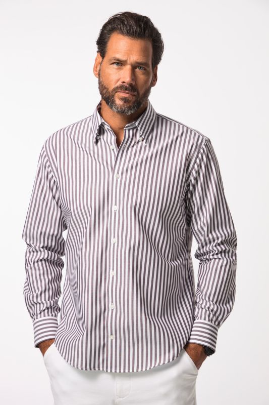 Chemise rayée à manches longues, collection Business, col à pointes boutonnées avec boutons invisibles, Easy Care, coupe Modern Fit - jusqu'au 8&nbsp;XL