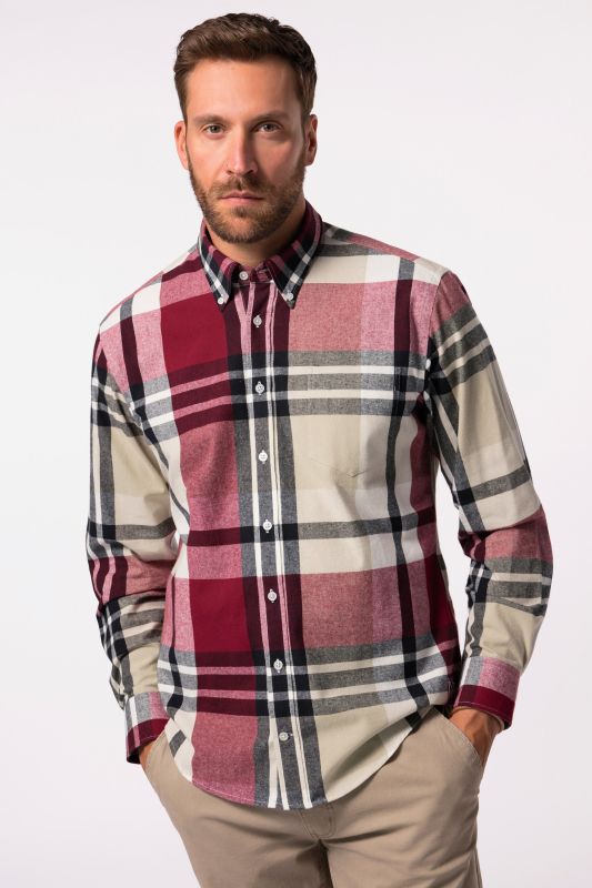 Chemise en flanelle à carreaux. Manches longues et col à pointes boutonnées. Coupe Modern Fit - jusqu'au 8 XL