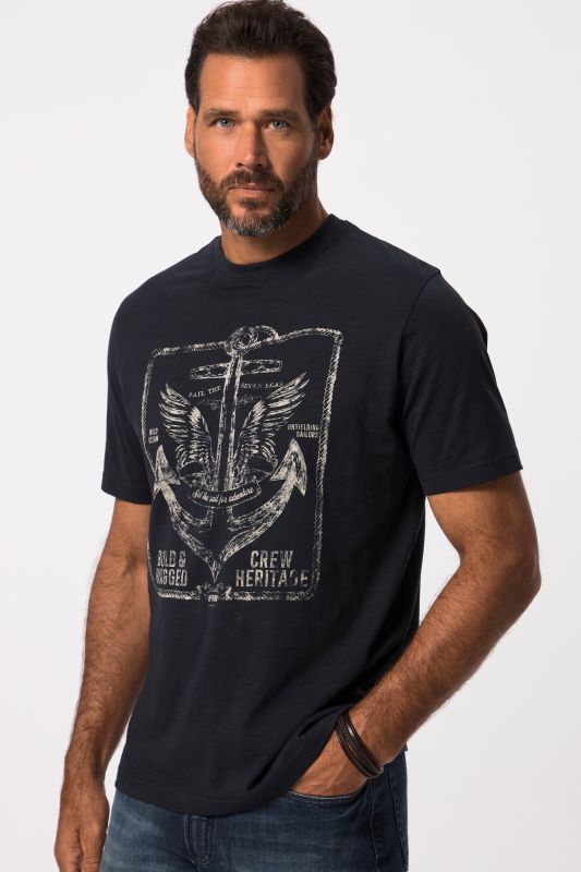 T-shirt à manches courtes, col rond et imprimé ancre de bateau sur la poitrine - jusqu'au 8XL