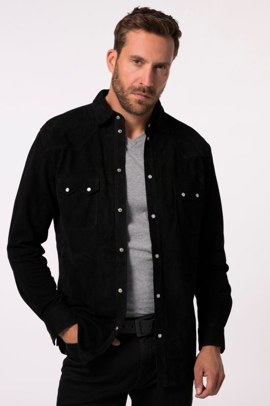 Chemise en daim JP 1880, manches longues et col Kent, style cowboy, coupe Modern Fit - jusqu'au 7&nbsp;XL