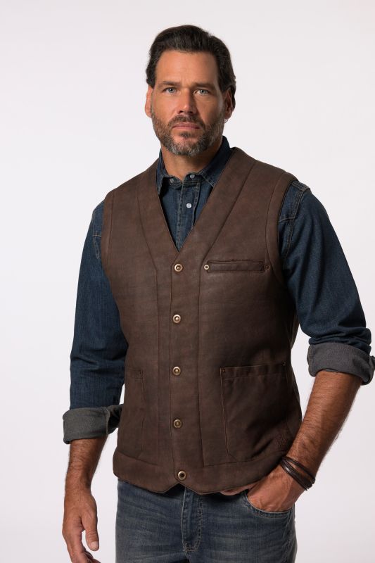 Gilet JP 1880 en cuir véritable, boutons - jusqu'au 7&nbsp;XL