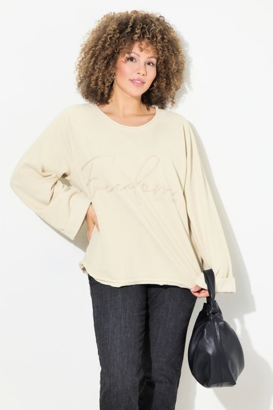 Sweat-shirt, broderie, col rond, manches longues, bords roulottés