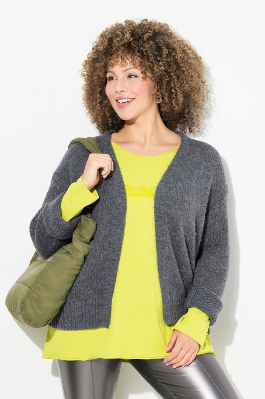 Cardigan ouvert, coupe courte et oversize, contient de la laine