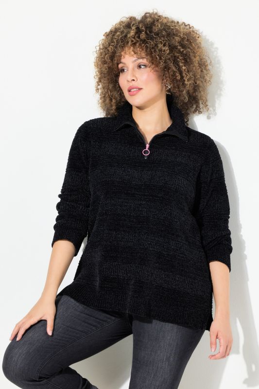 Pull camionneur en maille chenille, col montant et manches longues