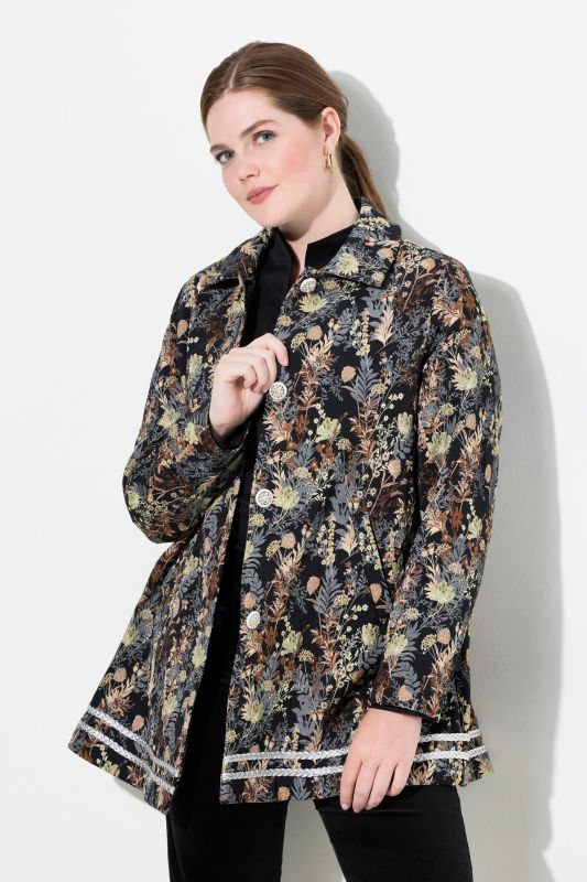 Veste à col chemise, tissu Jacquard à motif, boutons fantaisie