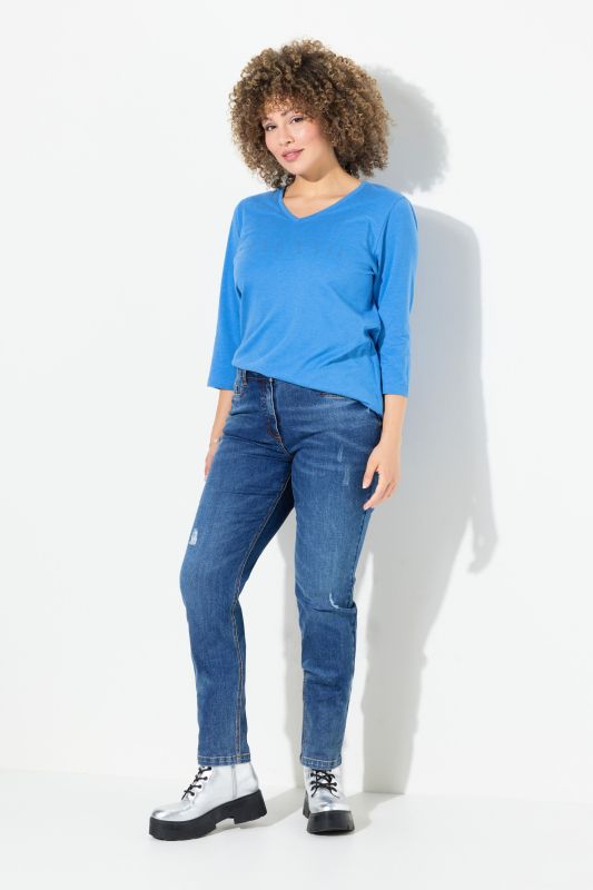 Jean Sarah stretch avec détails destroy, jambes slim et taille confortable