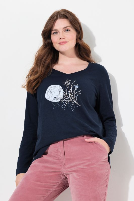 T-shirt, col en forme de cœur, manches longues, coton bio