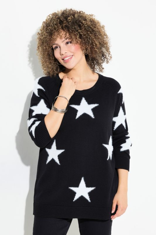 Pull à col rond et manches longues raglan, étoiles brillantes