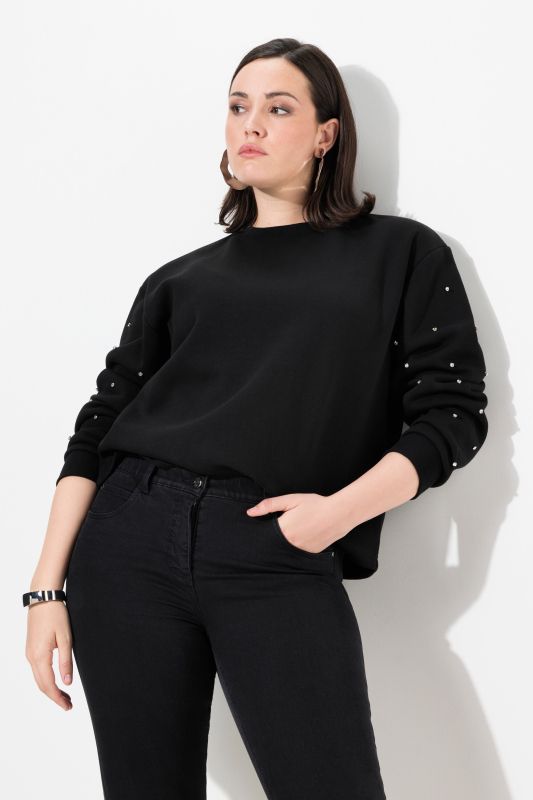 Sweat-shirt oversize à col rond et manches longues, strass