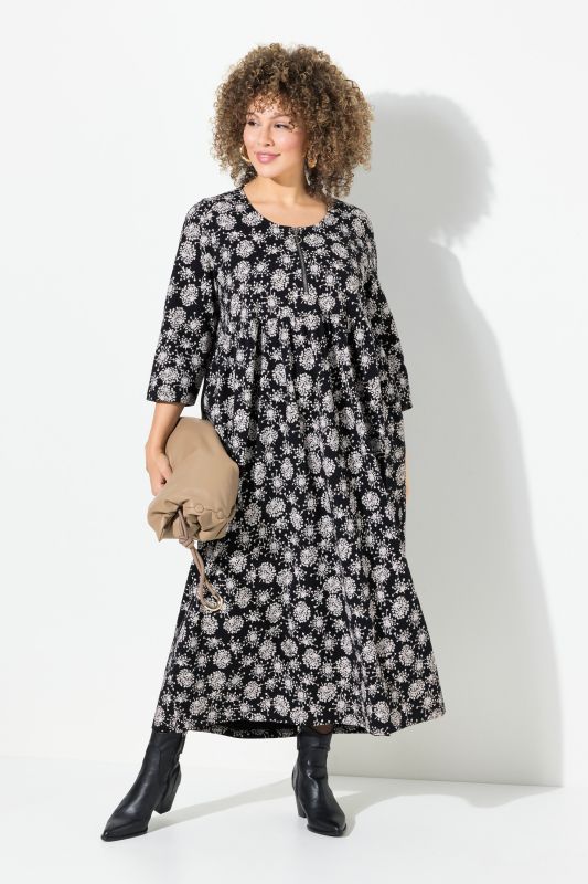 Robe midi en jersey à col rond et manches 3/4, motif pissenlit