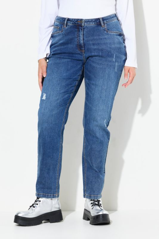 Jean Boyfriend, détails destroy, jambes larges et taille confortable