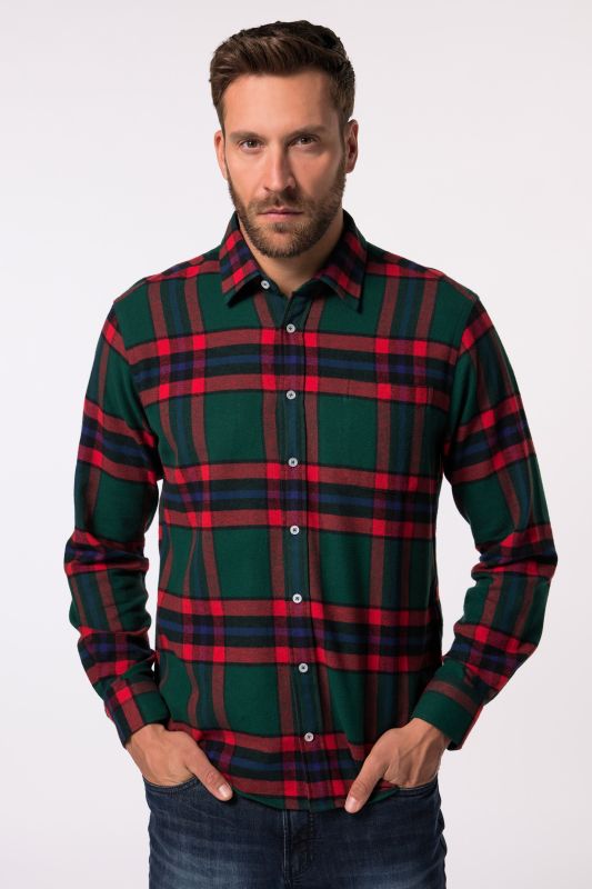 Chemise JP 1880 en flanelle à carreaux, manches longues et col Kent, coupe Modern Fit - jusqu'au 8&nbsp;XL