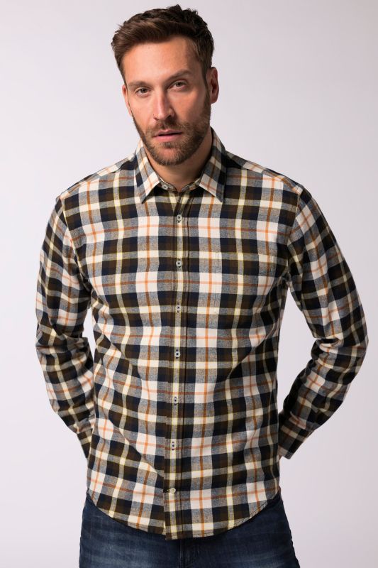 Chemise JP 1880 en flanelle à carreaux, manches longues et col Kent, coupe Modern Fit - jusqu'au 8&nbsp;XL