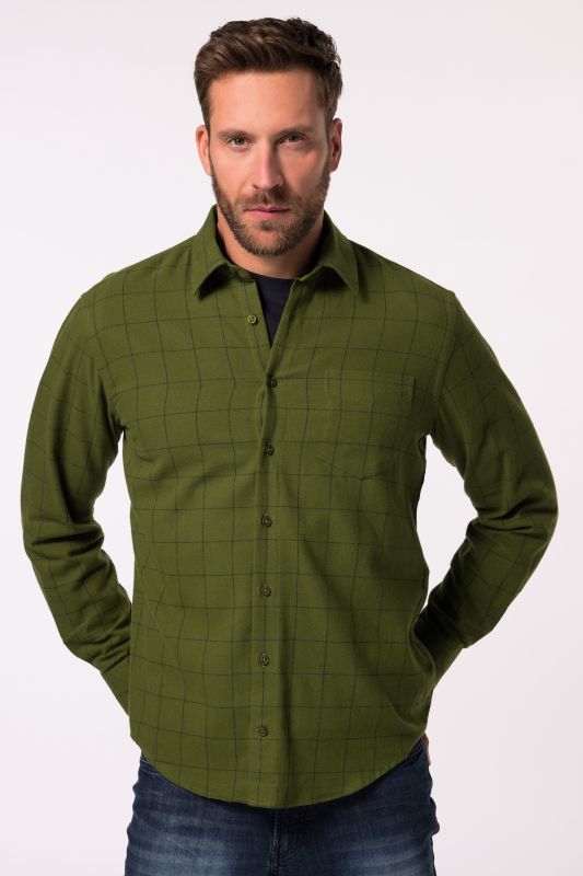 Chemise JP 1880 en flanelle à carreaux, manches longues et col Kent, coupe Modern Fit - jusqu'au 8&nbsp;XL