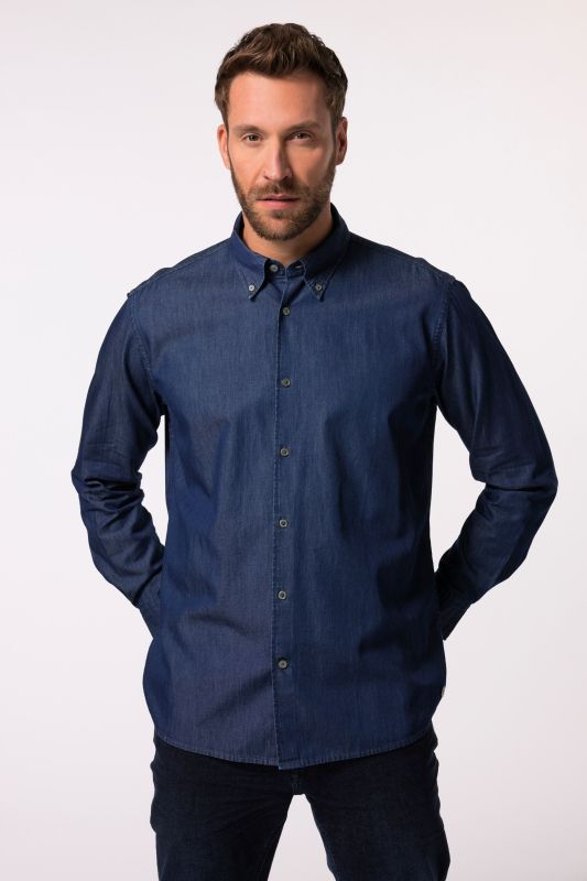 Chemise en jean JP 1880, manches longues, col à pointes boutonnées, coupe Comfort Fit - jusqu'au 8&nbsp;XL