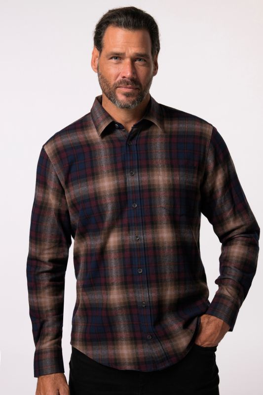 Chemise JP 1880 en flanelle à carreaux, manches longues et col Kent, coupe Modern Fit - jusqu'au 8&nbsp;XL