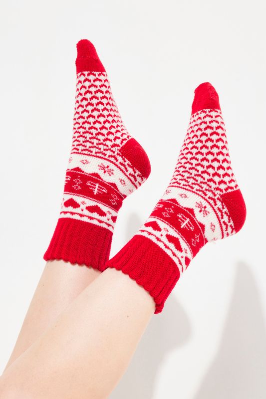 Chaussettes cocooning, motif esprit de Noël, bords-côtes