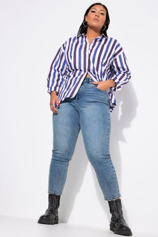 Jean Mom à taille élastique. Coupe Wide Legs 5 poches