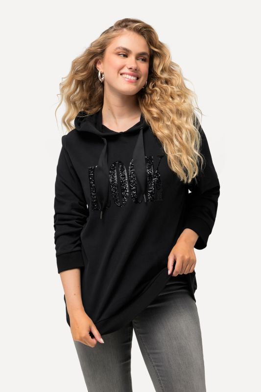 Sweat-shirt à capuche et manches longues, imprimé avec paillettes scintillantes