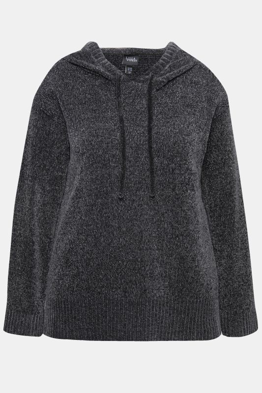 Sweat-shirt en maille chenille, capuche avec cordon de serrage, manches longues