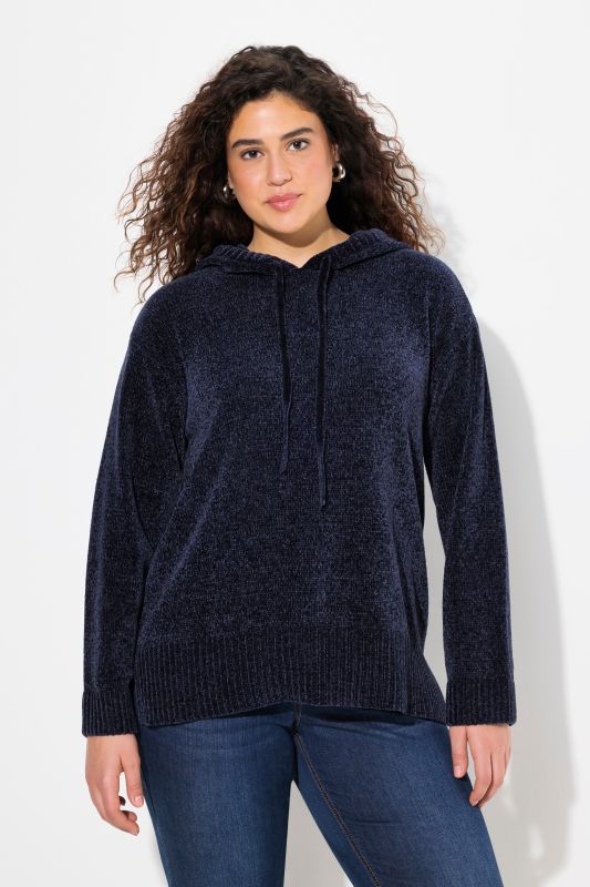 Sweat-shirt en maille chenille, capuche avec cordon de serrage, manches longues