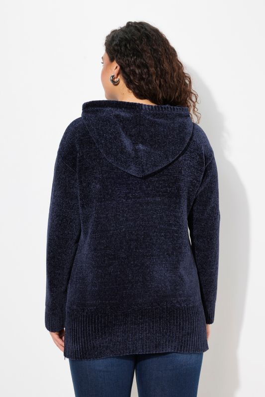 Sweat-shirt en maille chenille, capuche avec cordon de serrage, manches longues