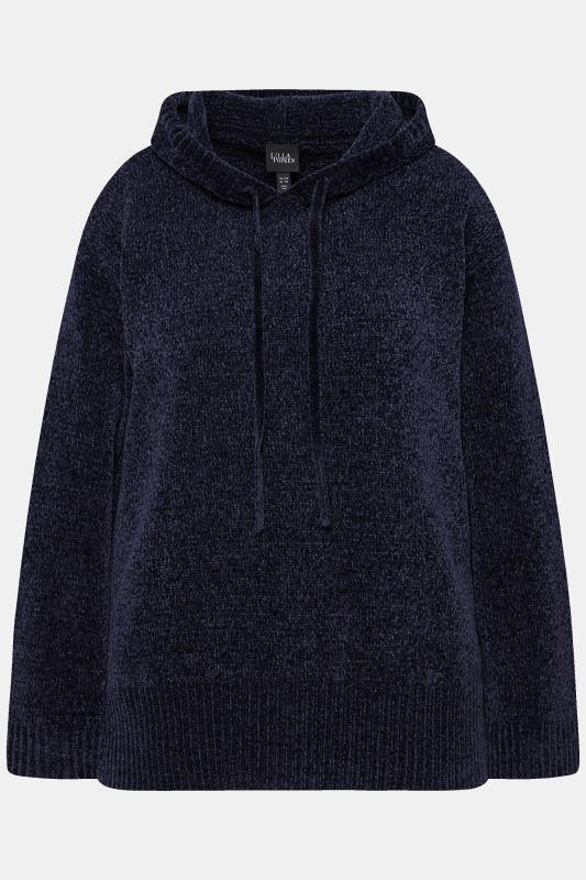 Sweat-shirt en maille chenille, capuche avec cordon de serrage, manches longues