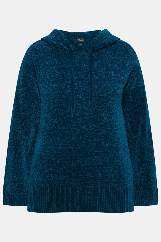 Sweat-shirt en maille chenille, capuche avec cordon de serrage, manches longues