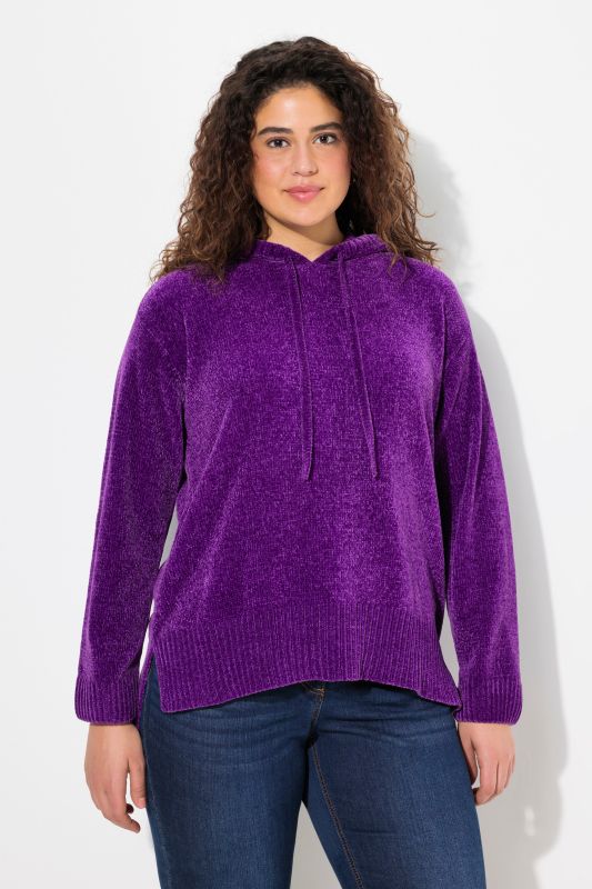 Sweat-shirt en maille chenille, capuche avec cordon de serrage, manches longues