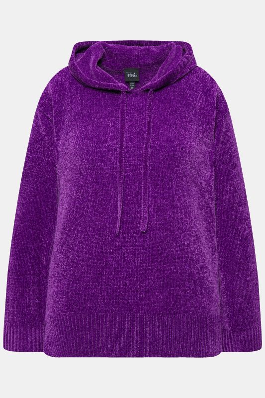 Sweat-shirt en maille chenille, capuche avec cordon de serrage, manches longues