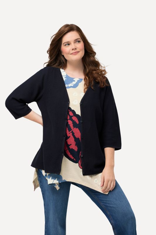 Cardigan à encolure en V et manches 3/4. Coton bio