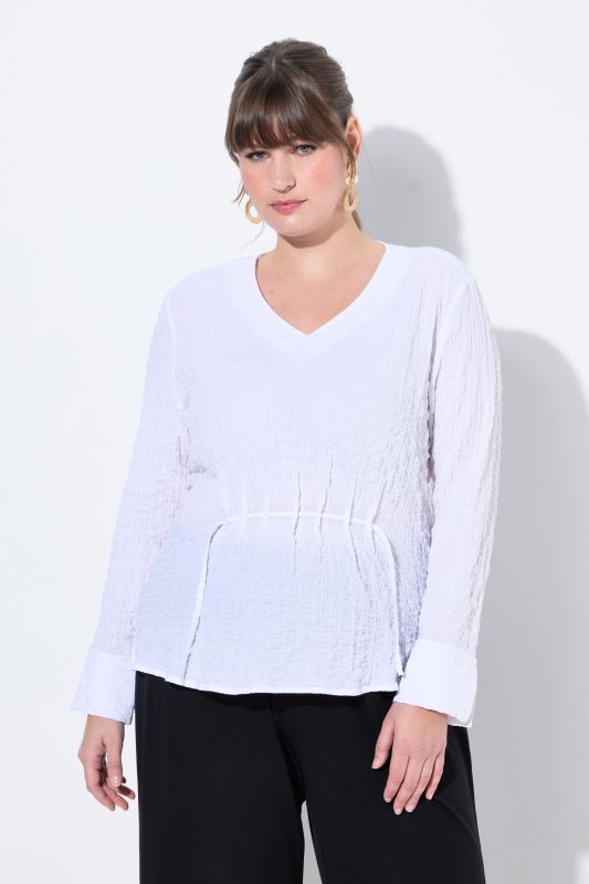 Blouse tunique, fronces, col en V, manches longues, coton bio