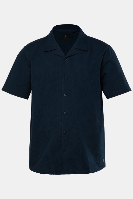 Chemise JP 1880 en seersucker, coupe Cuba-Fit, manches courtes et col cubain - jusqu'au 8 XL