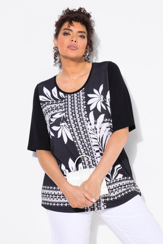 T-shirt en satin sur le devant, col rond et manches courtes, coupe Classic