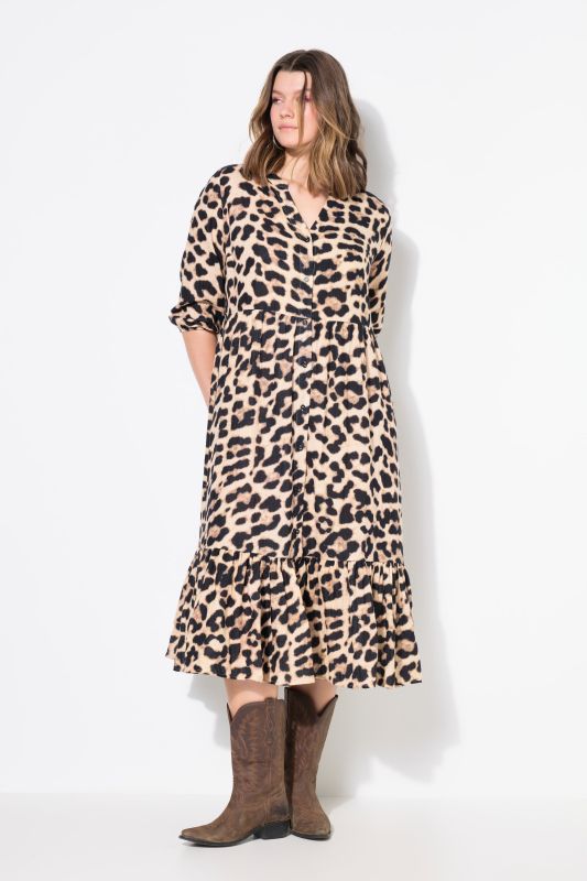 Robe maxi en mousseline, imprimé léopard, coupe évasée
