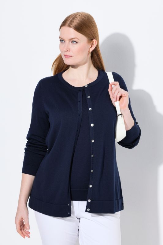 Cardigan twinset en coton Pima, col rond et manches longues
