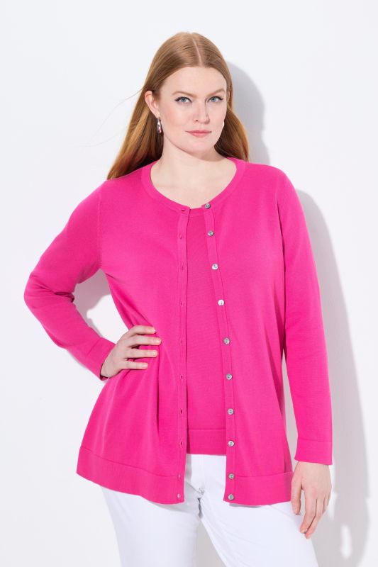 Cardigan twinset en coton Pima, col rond et manches longues