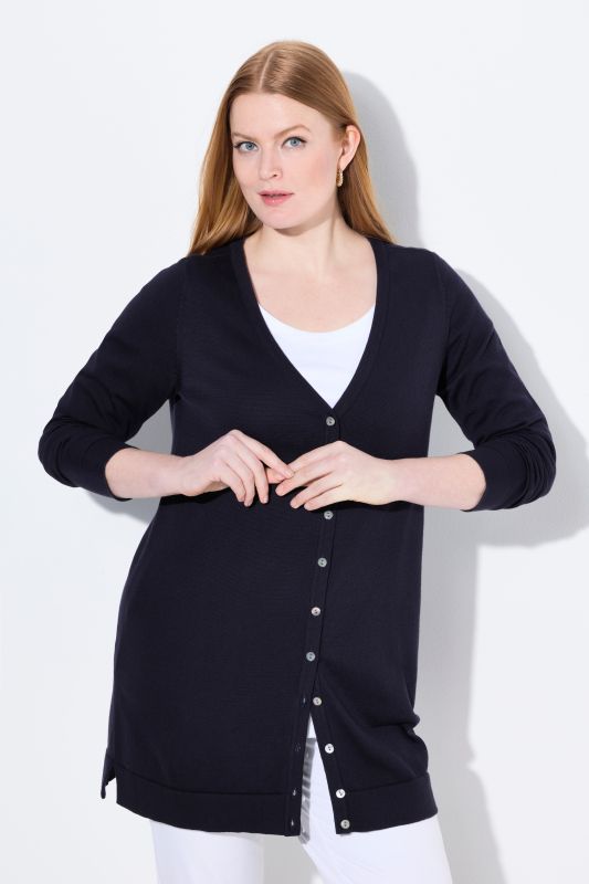 Long cardigan en coton Pima, encolure en V et manches longues