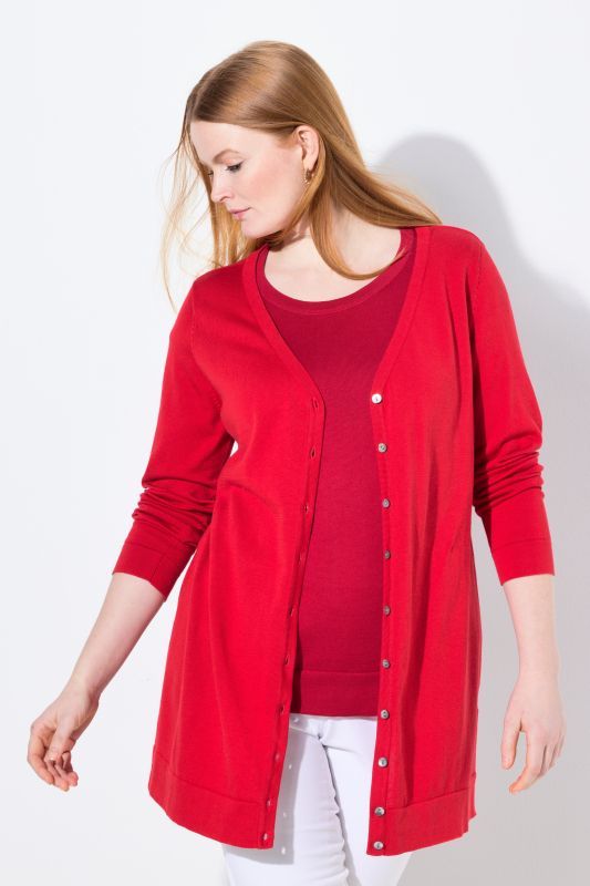 Long cardigan en coton Pima, encolure en V et manches longues